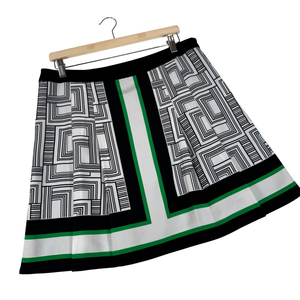 Karl Lagerfeld‎ Pleated Skirt Womens 10 Green Black Geometric L5CN8343 Mod Chic